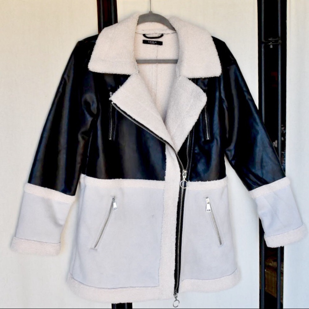 Sherpa and Faux Leather Coat